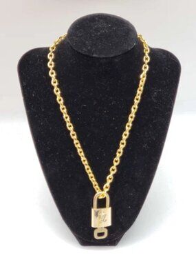Stainless Steel Gold-Plated Necklace with Authentic Louis Vuitton Padlock